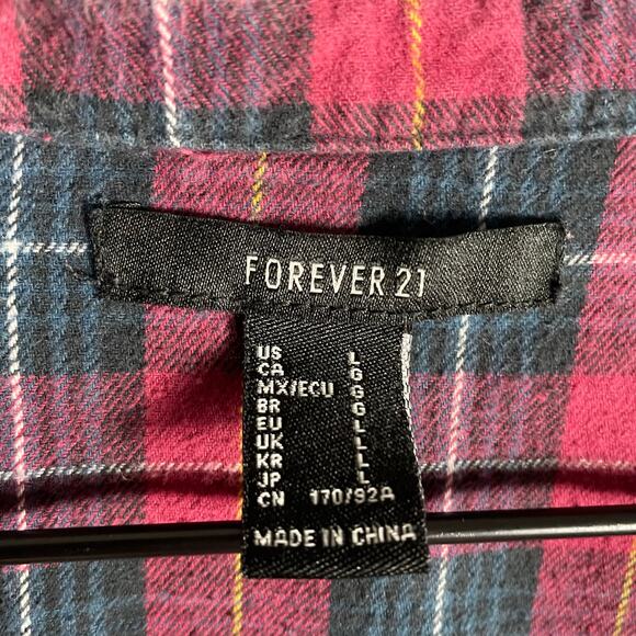 Forever 21 Plaid Flannel Button Front Long Sleeve Crop Tie Shirt Red L - Picture 2 of 9